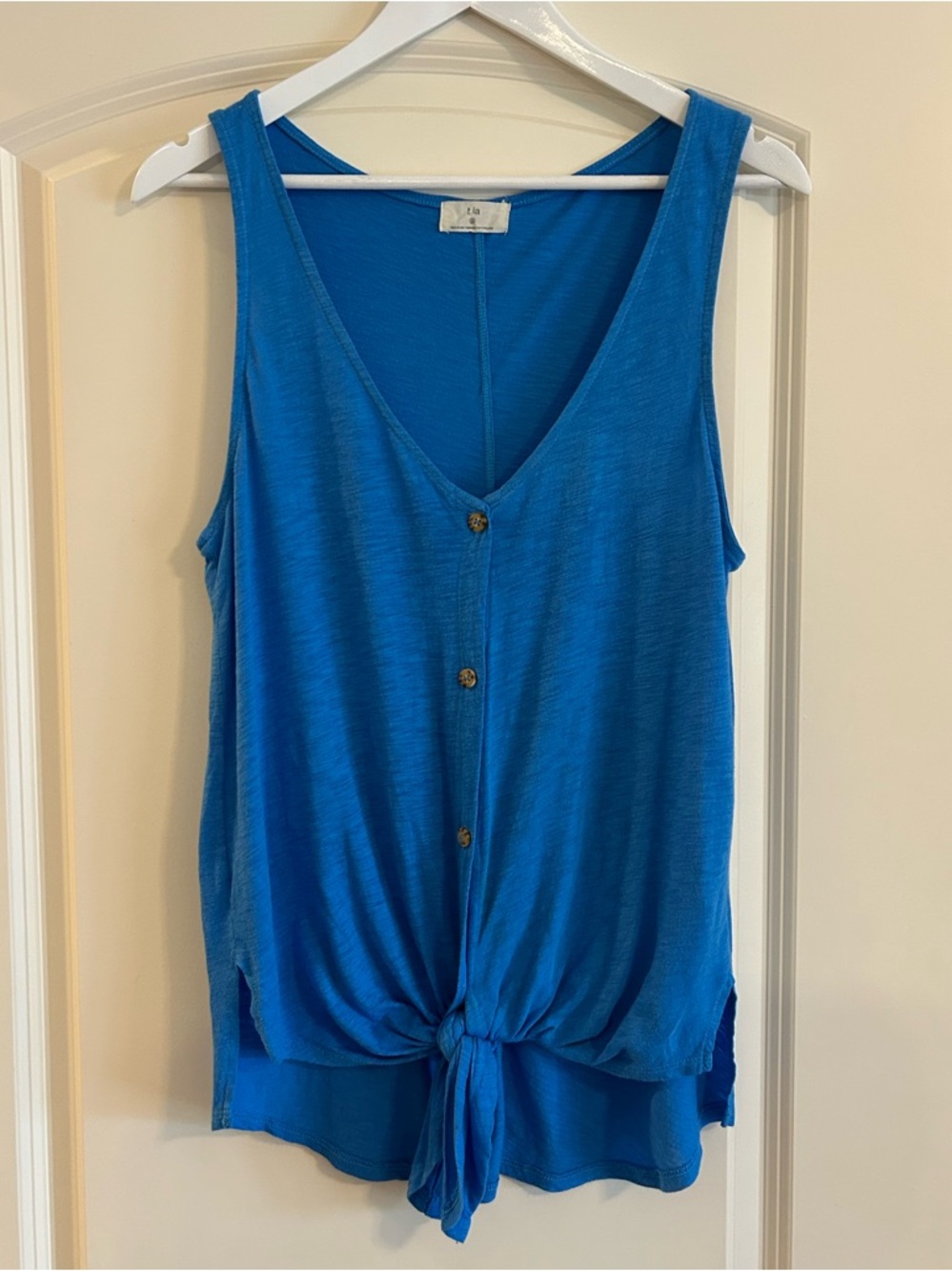 T.La Bright Blue V-Neck Tie-Front Tank